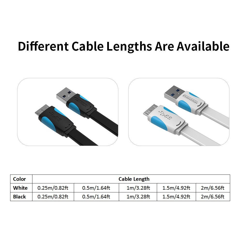 VENTION USB Type A Male to Micro B Cable Super Speed USB3.0 Cable for External Hard Drive Samsung S5 and Note3 1.5m/4.92ft Black