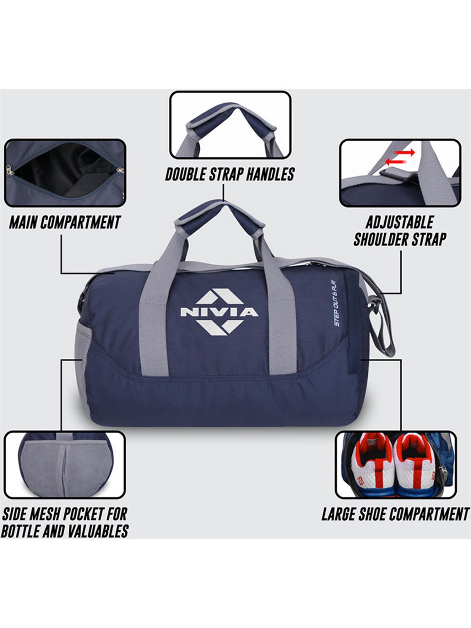 Nivia Beast Gym Bag (Blue) Size - Medium