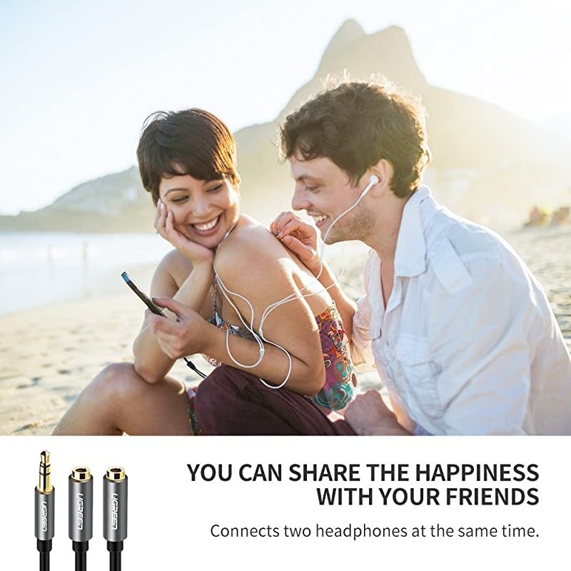 Headphone Splitter 35mm Audio Stereo Y Splitter Extension Cable Male to Female Dual Headphone Jack Adapter for Earphone Headset Compatible with iPhone Samsung Tablet Laptop Black