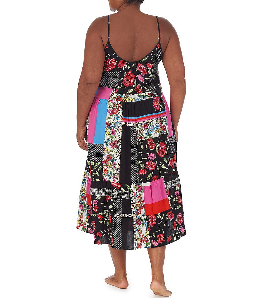 Kensie Plus Mixed Patch Printed Maxi Woven Chemise