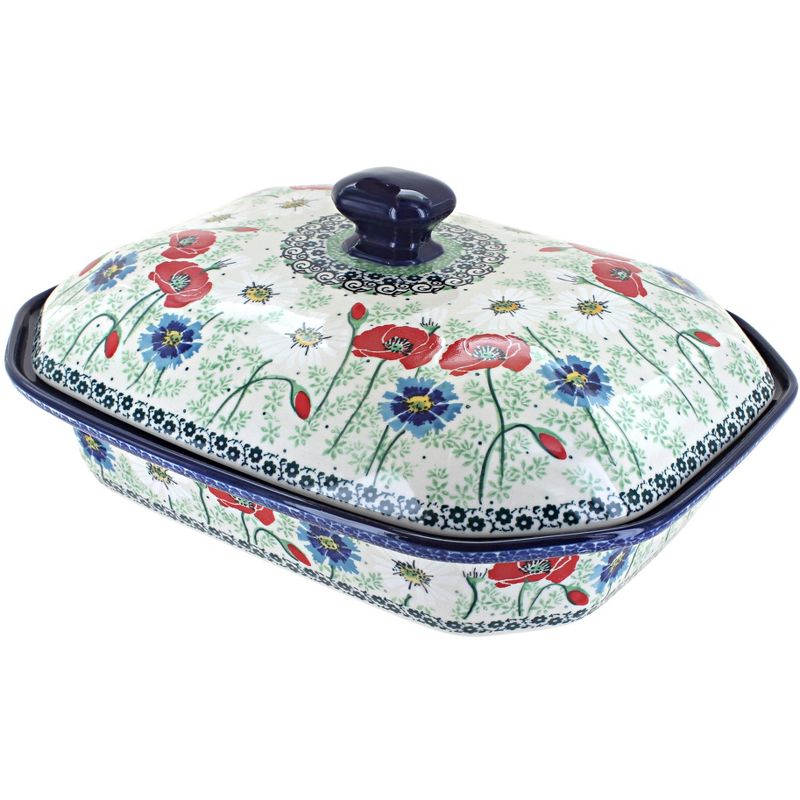 Blue Rose Polish Pottery Summer Dawn Large Covered Baking Dish