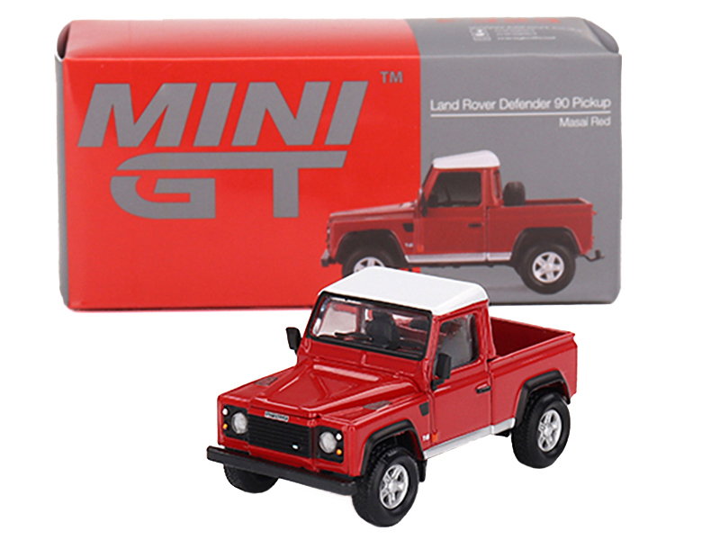 Land Rover Defender 90 Pickup Truck White with Blue Stripes Limited Edition to 3000 pieces Worldwide 1/64 Diecast Model Car by Mini GT