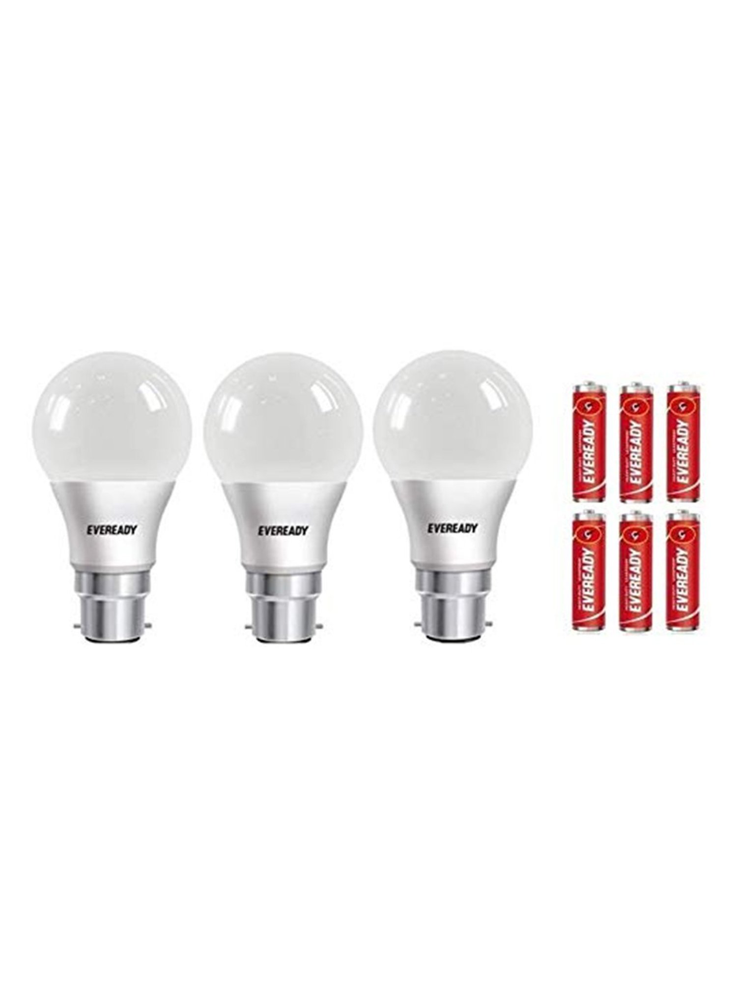 Eveready B22D 9W LED Bulb with 6 AA Batteries - Pack of 3 (8901691018027, White)