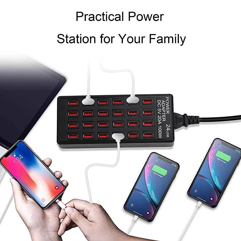 Ports 100W 20 A USB Charging Station FamilySized Desktop USB Rapid Charger Multiple USB Desktop Charger for Hotel School Shop mallUL Certified