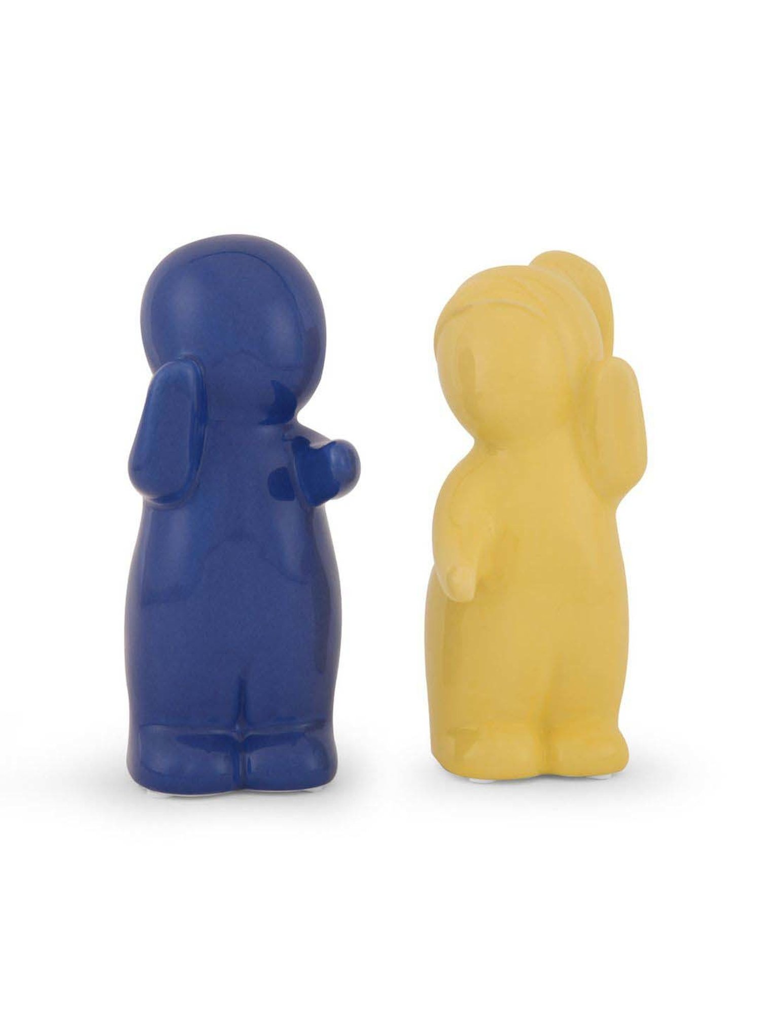 @home Yellow & Blue Resin Two Children Hugging Decorative Showpiece - Set of 2