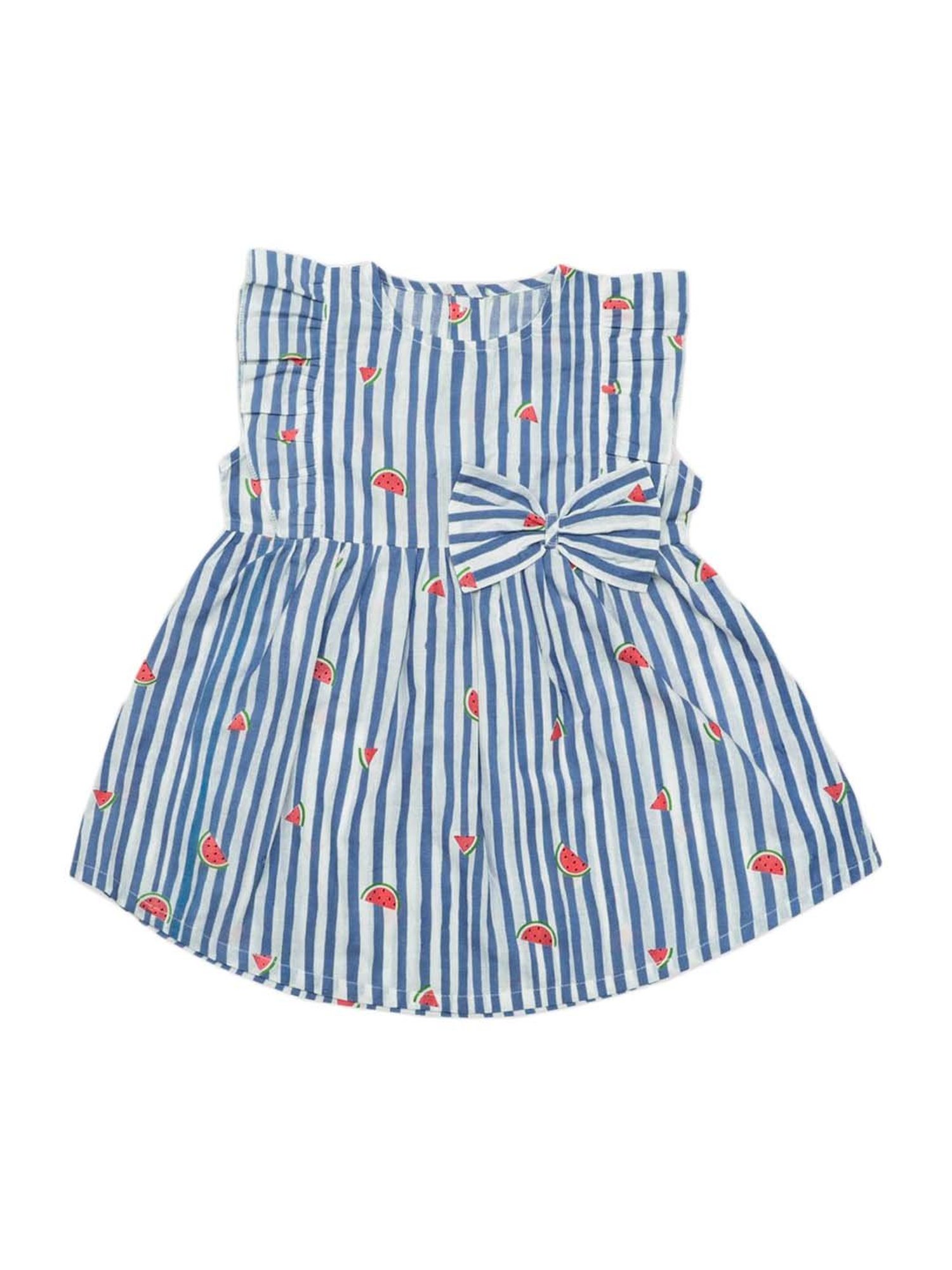 Nino Bambino Kids White & Blue Cotton Striped Dress