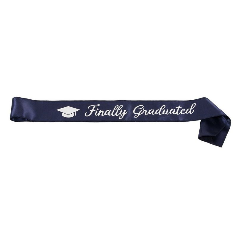 Blue Panda "Finally Graduated", Satin Sashes for Graduation Party (Navy Blue, 33 x 3.9 In)