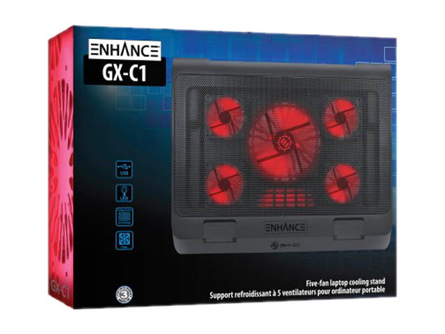 ENHANCE GX-C1 Laptop Cooling Stand (15.75" x 12.75") with 5 LED Fans & Dual USB Ports for Data Pass Through