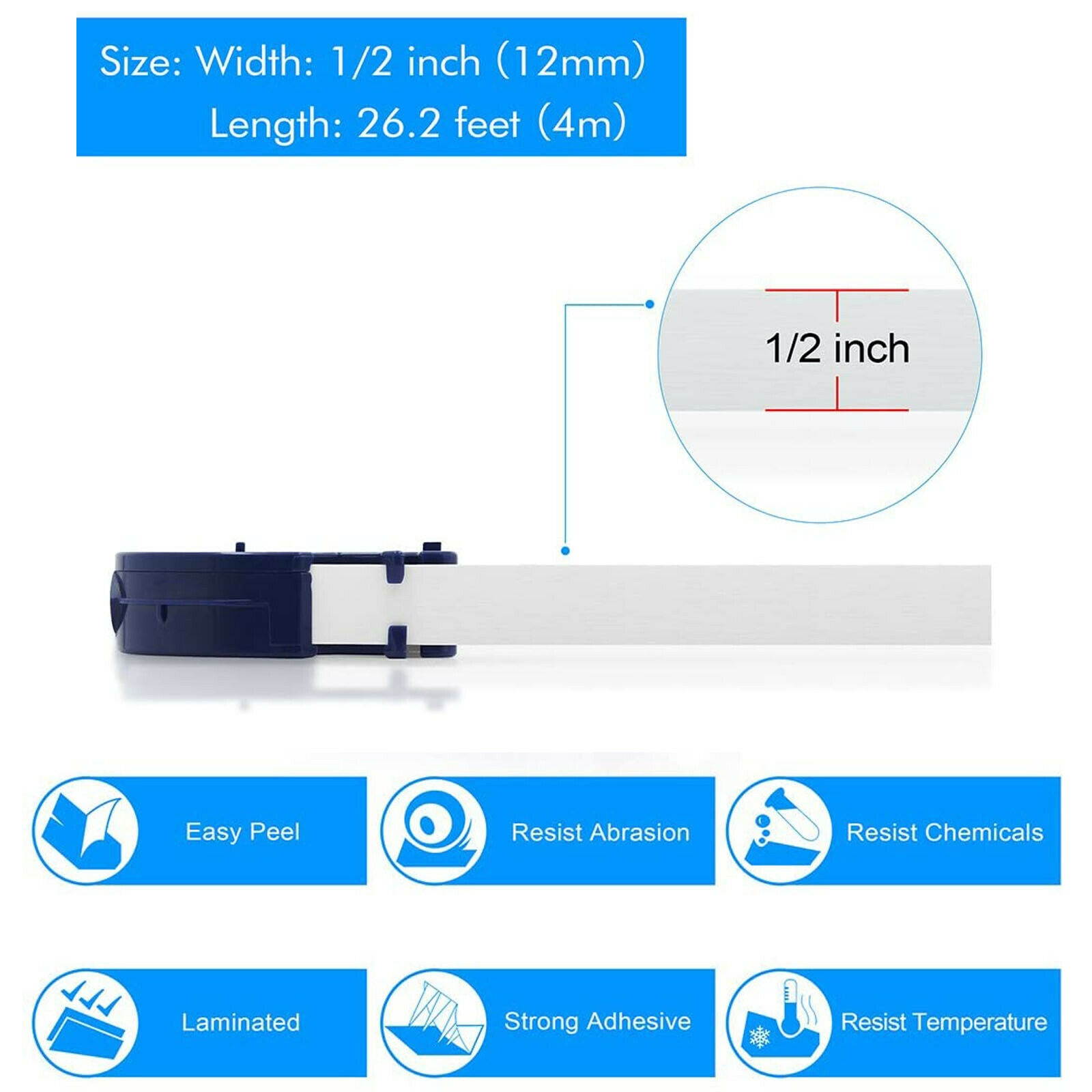 Black on Blue Plastic Label Tape for DYMO Letra Tag LT 91335 12mm 1/2" x 13