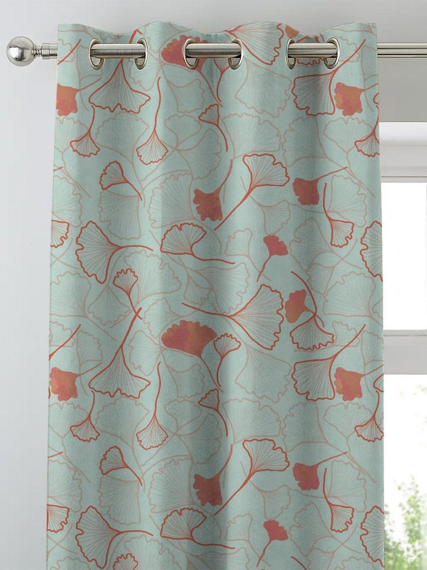 SPACES DRAPE STORY Elegent Digital Print Turquoise Green Polyester 5 ft Window Curtains - Set of 2