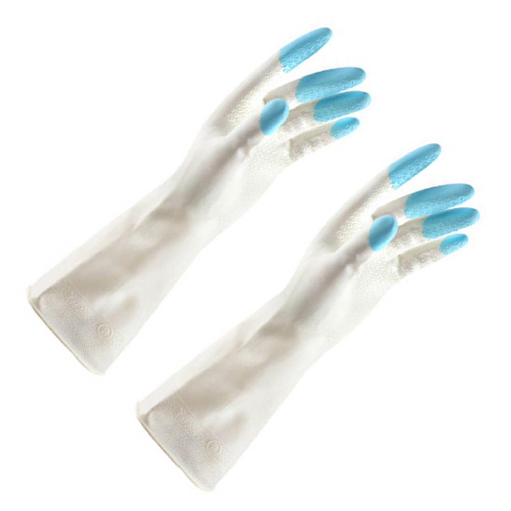 3 Pair Kitchen Rubber Cleaning Gloves Reusable Household Anti-skid Waterproof Oilproof Dishwashing Latex Gloves Size  (Sky-blue)