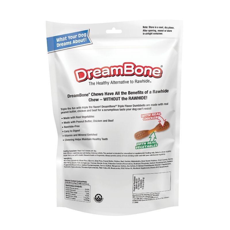 DreamBone Triple Flavor Dumbbells Chicken Chews Dog Treats - 10ct