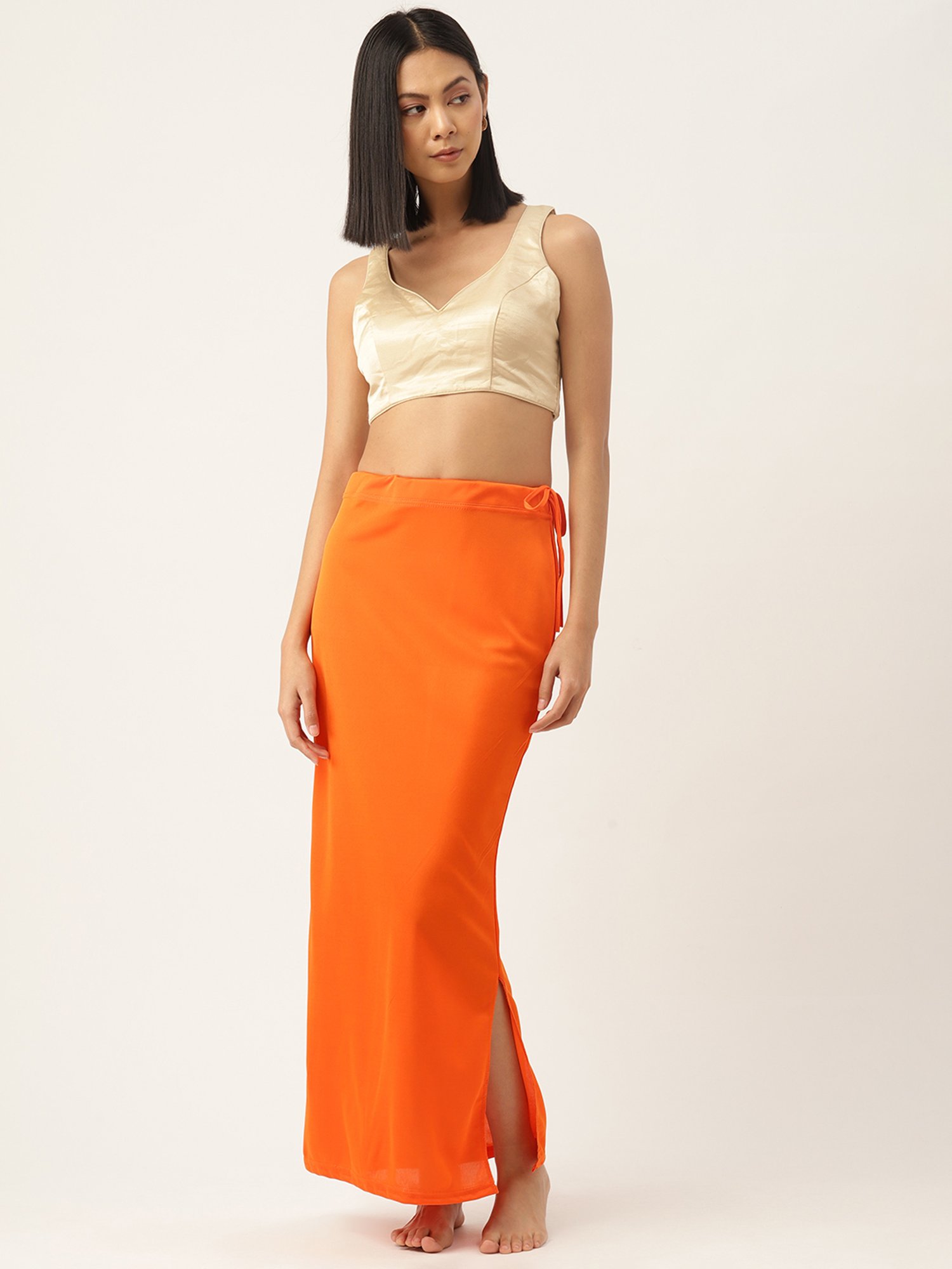 Ms.Lingies Orange Plain Saree Shapewear