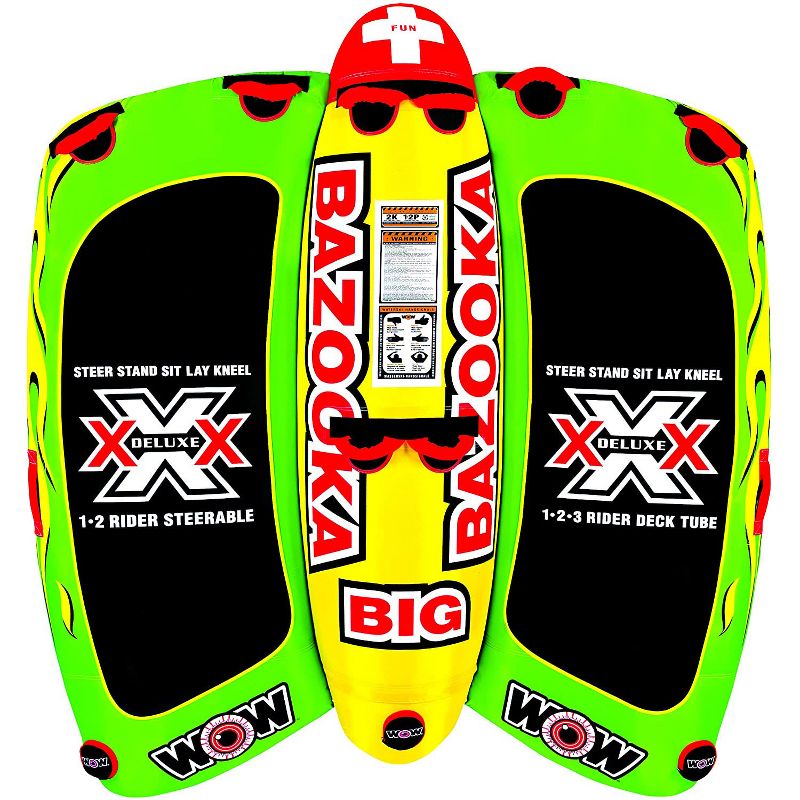 WOW Watersports 13-1010 Big Bazooka Steerable 1 to 4 Person Inflatable River Lake Towable Tube Float with 10 Double Webbing Handles