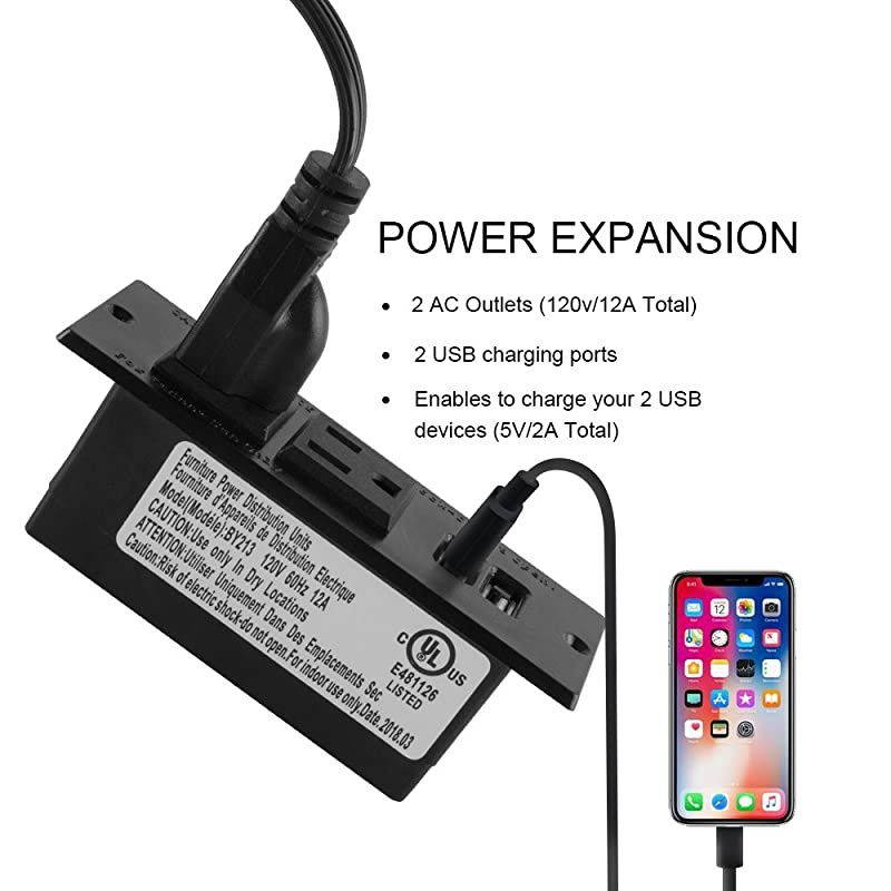 Recessed Power Strip Socket with USB PortsTable Power StripDesktop Charging Station with 2Outlets and 2 USB Ports
