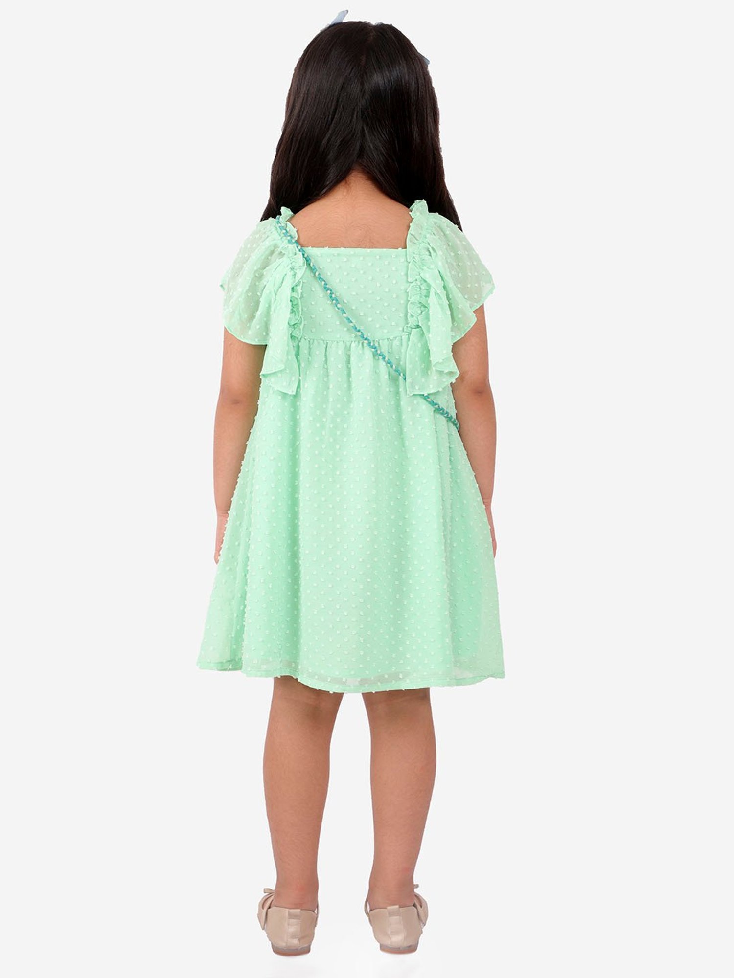 Lil Drama Kids Green Printed Dress