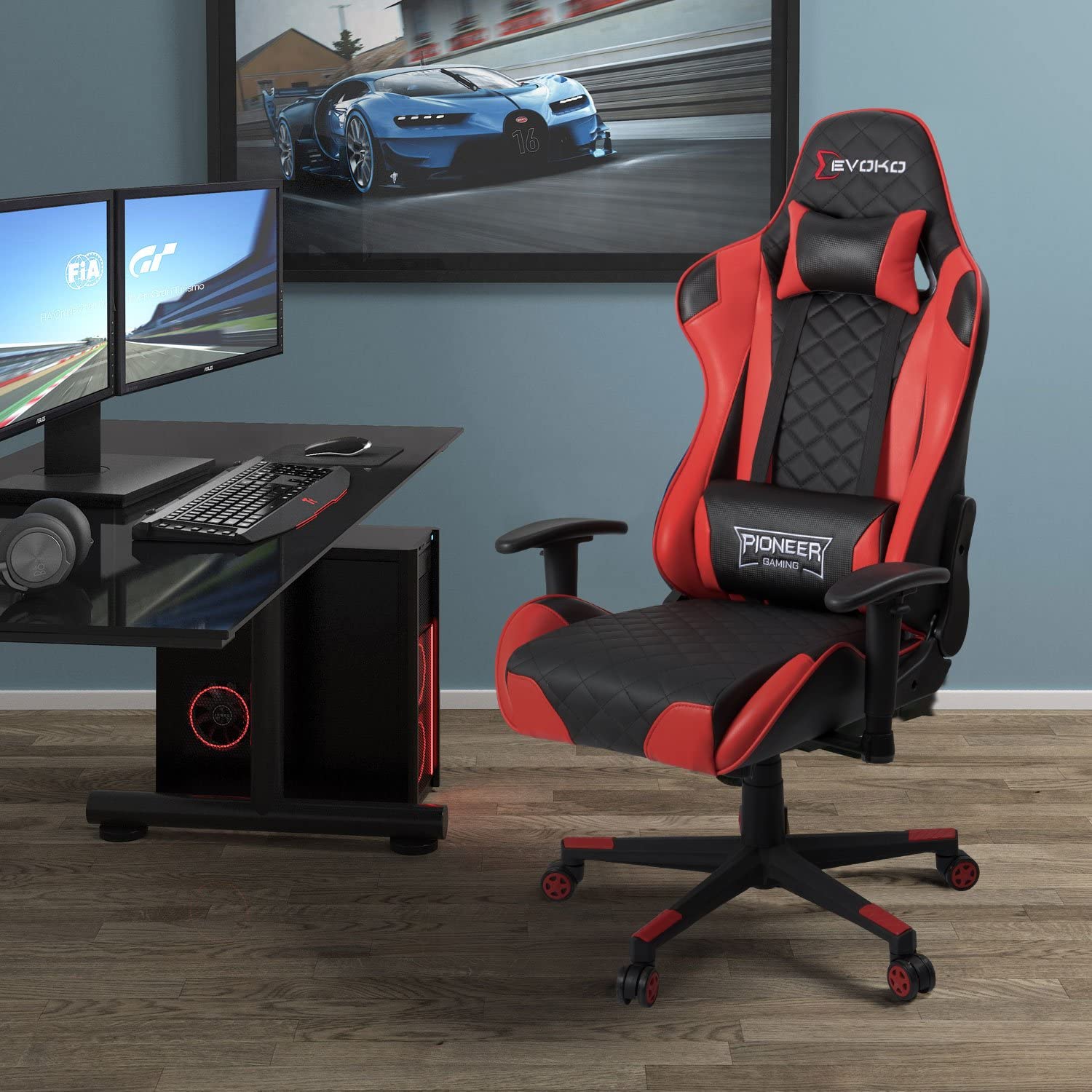 Gaming Chair, Racing Style Computer Desk Chair Padded Armrests Ergonomic Lumbar Support Adjustable Height