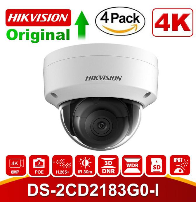 Hikvision 8K PoE Security IP Camera - DS-2CD2183G0-I UltraHD 8MP Dome Onvif IR Night Vision Weatherproof WideAngle 2.8mmLens SD Card Best for Home and Business Security 3 Year Warranty,1-Pack