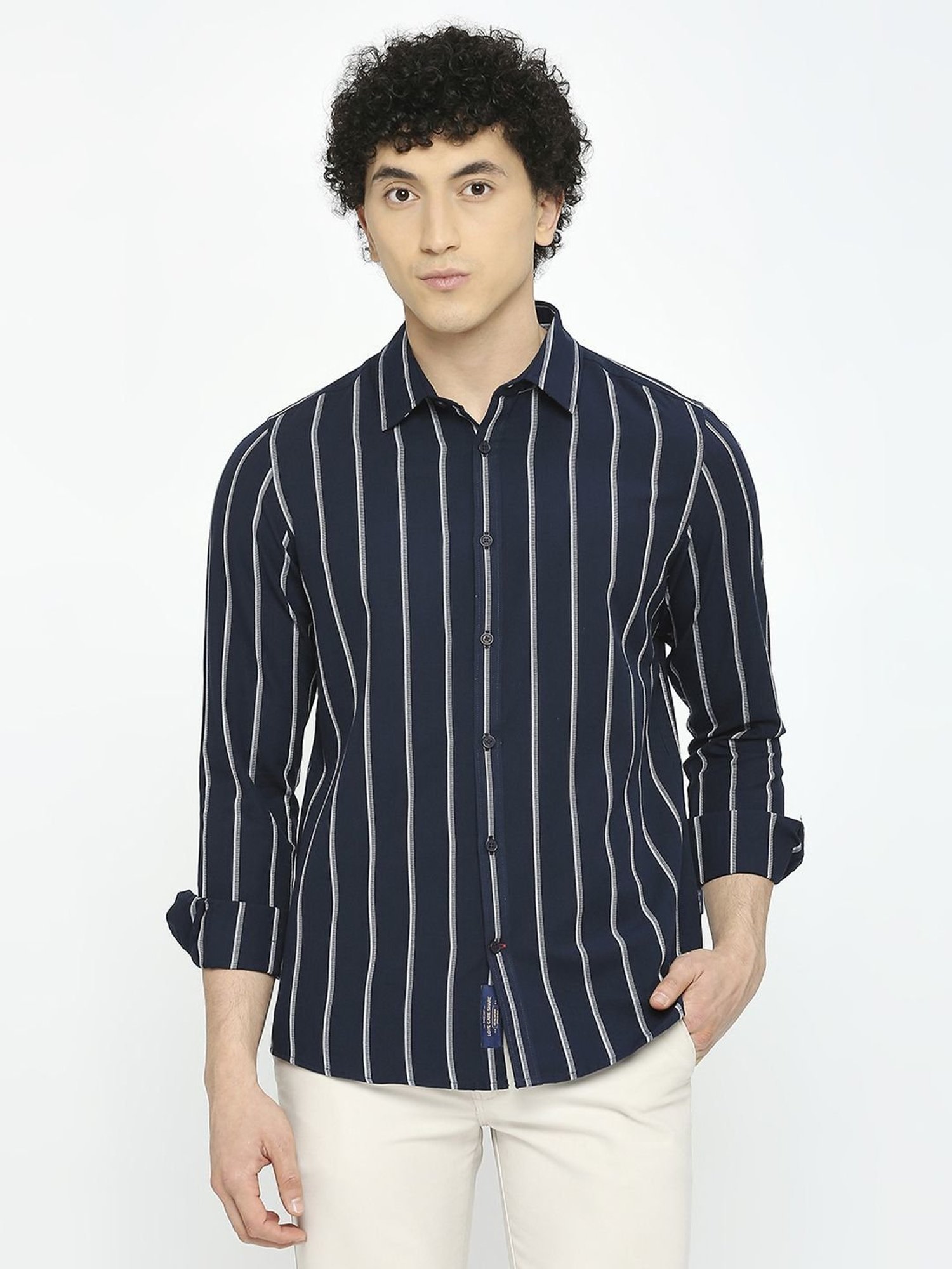 Being Human Dark Blue Slim Fit Striped Shirt