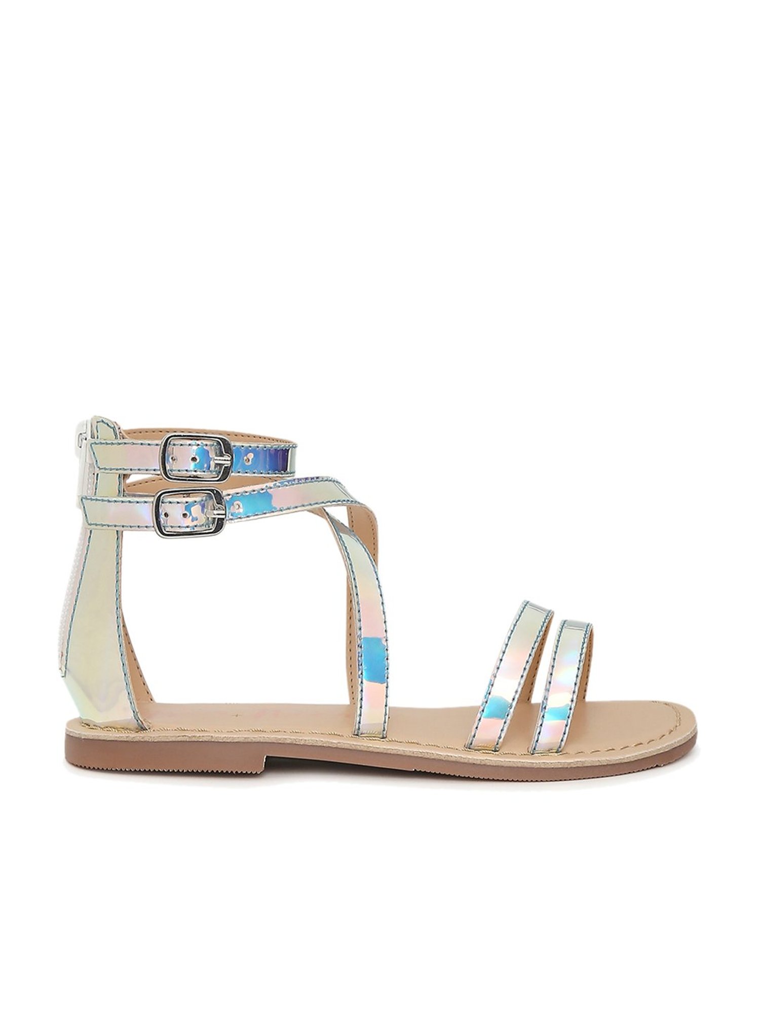 Aria Nica Kids Silver & Blue Ankle Strap Sandals