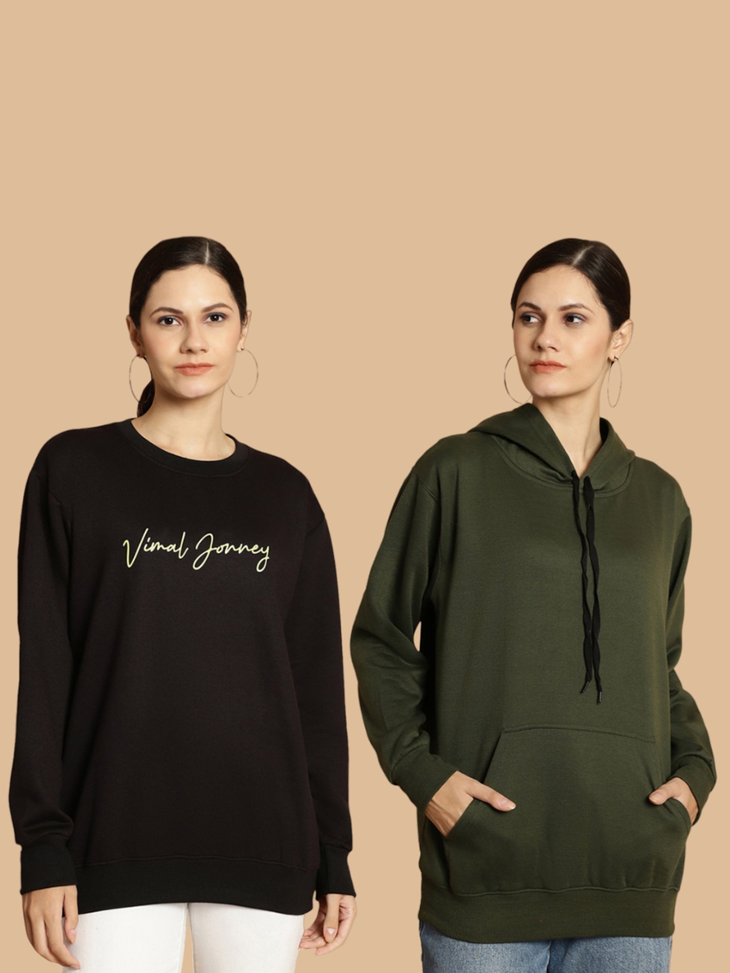 Vimal Jonney Black & Green Printed Sweatshirt - Pack Of 2