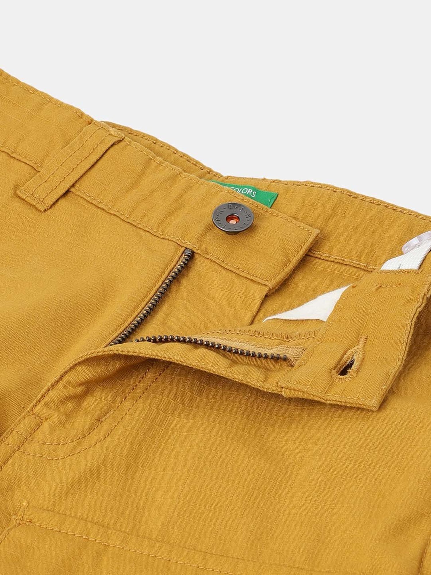 United Colors of Benetton Boys Yellow Cotton Regular Fit Trousers