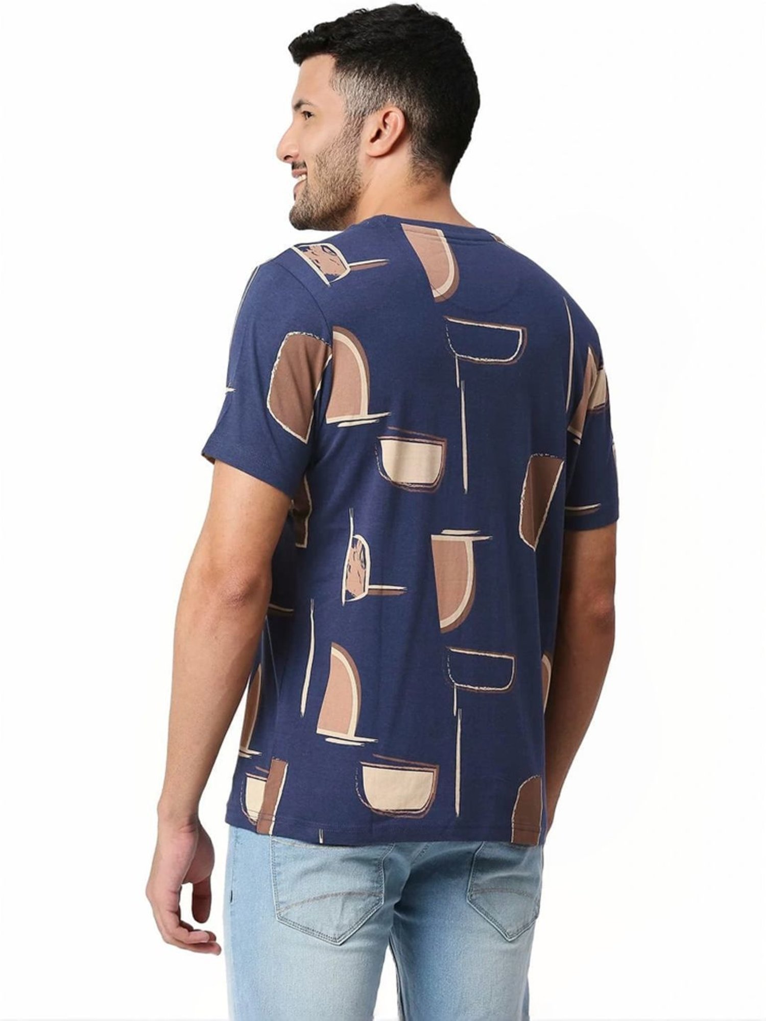 Basics Blue Muscle Fit Printed T-Shirt