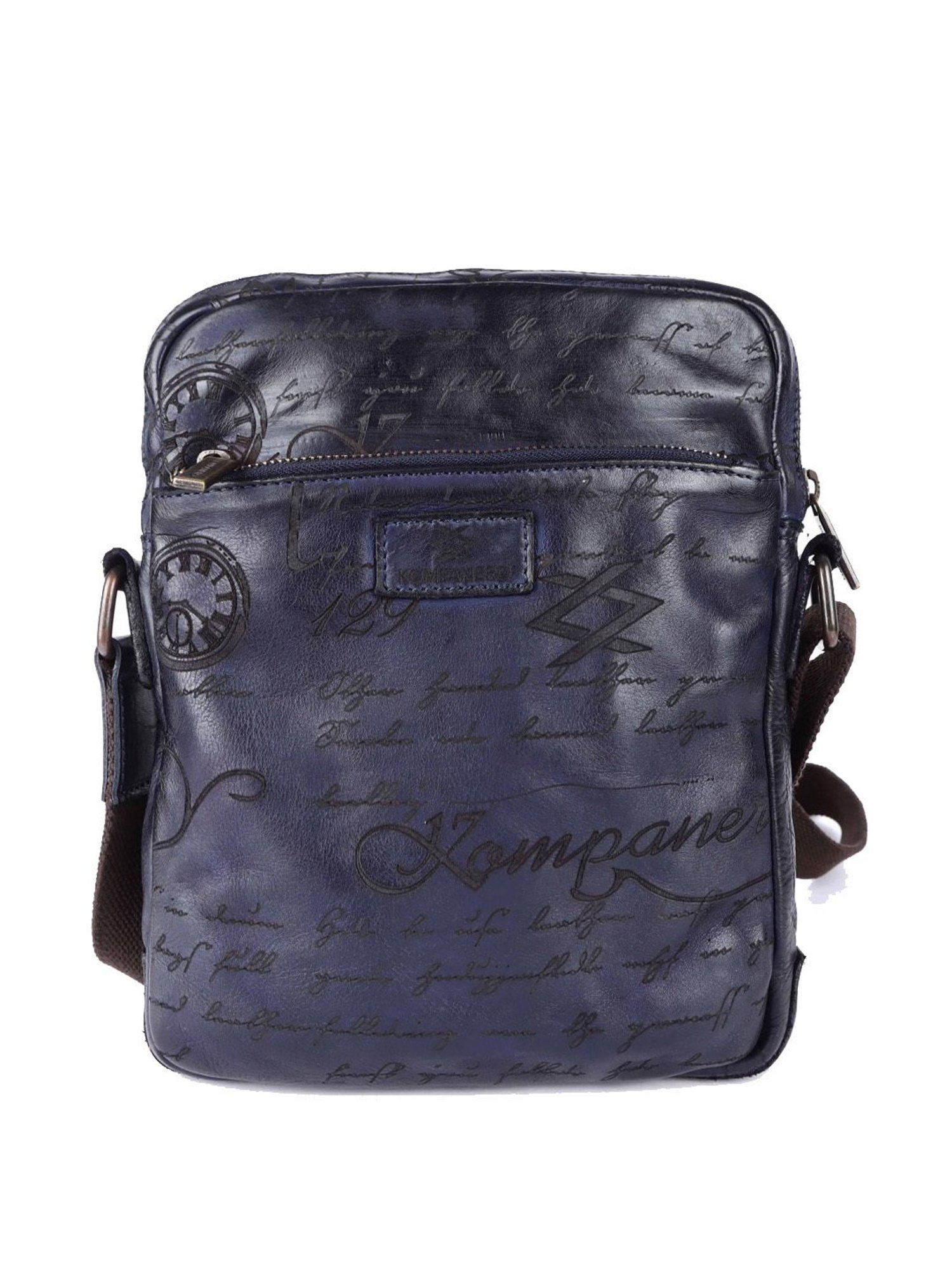 KOMPANERO Maverick Blue Leather Printed Cross Body Bag