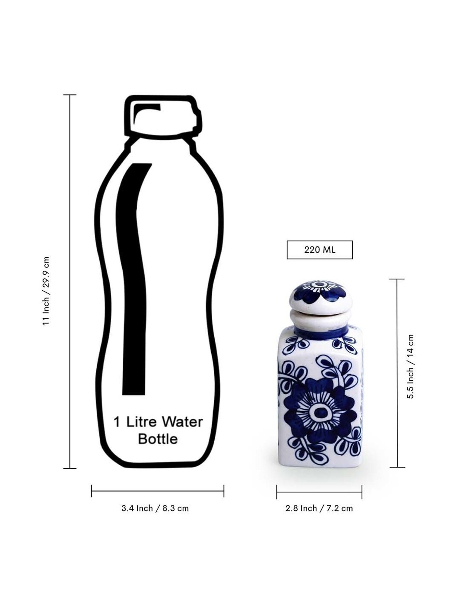 ExclusiveLane Mughal Gardens Ink Blue & White Ceramic Air-Tight Storage Container - Set of 2