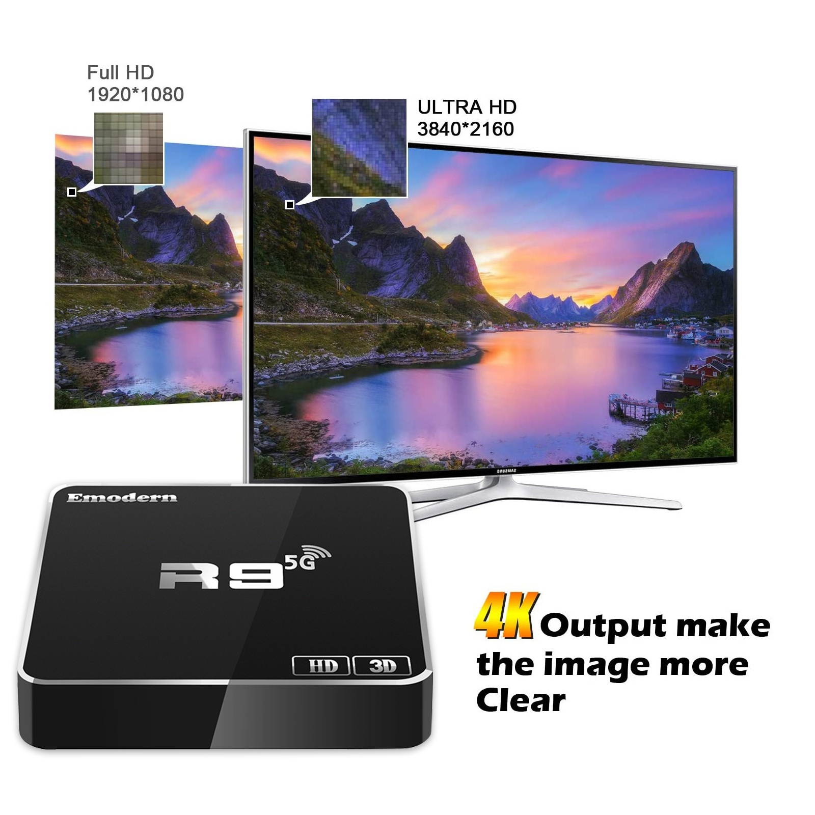 R9 4K Media Player TV Box Android 9.0 with Remote Control 2.4G/5G WiFi Digital TV Box Player Amlogic S905W Quad Core ARM Cortex A53 TV Set Top Box Support 4K 3D Media Player Support HD/AV/Optical Out