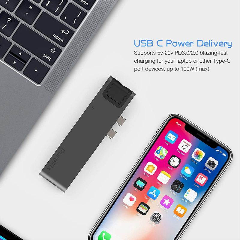 USB C 7-in-1 Hub Multiport Adapter for MacBook Pro 2019/2018/2017/2016, MacBook Air 2018/2019; Gigabit Ethernet, 4K HDMI, 40Gbps Thunderbolt 3, 100W PD, 2 USB 3.0 and SD/Micro Card Reader (Space Grey)