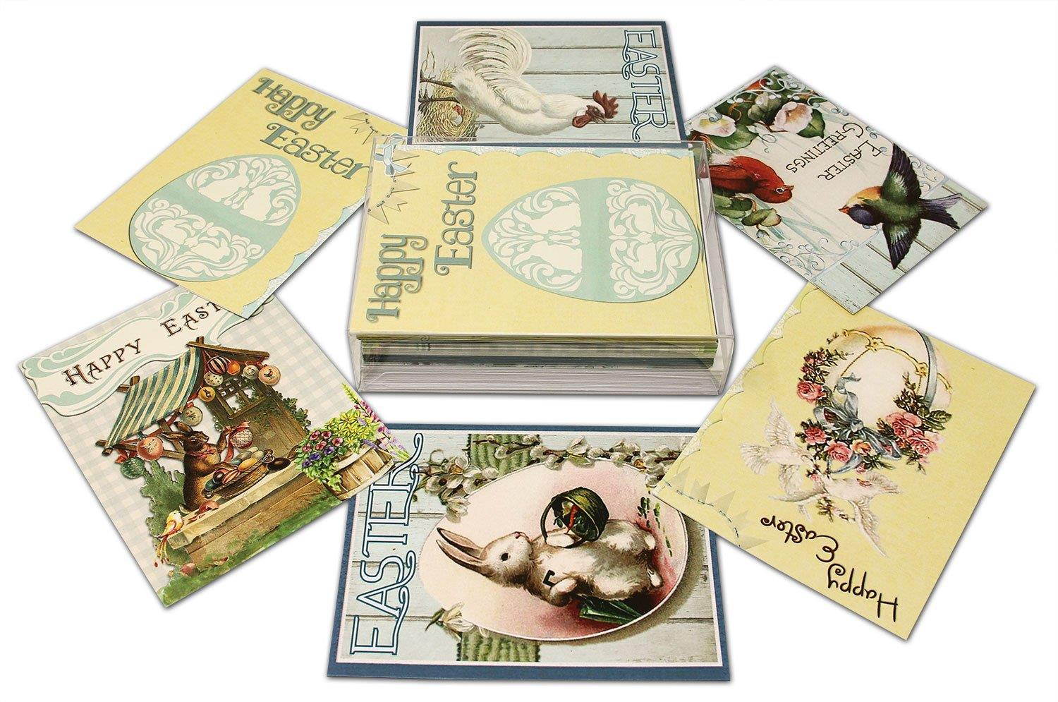 Happy Easter Blank Note Cards - Greeting Cards with Envelopes - 6 Unique Designs - 5.5"x4.25" (12 Pack)