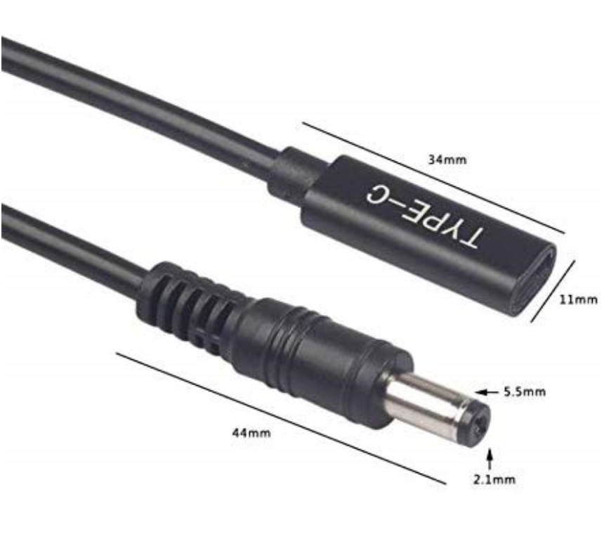 PD Type-C to 5.5x2.1mm 5521 for Laptop Adaptor Charger Cable Cord 5ft/1.5m, Power Supply Adapter Cable Type-C Female to 5521 Male Converter Cord with PD Chip
