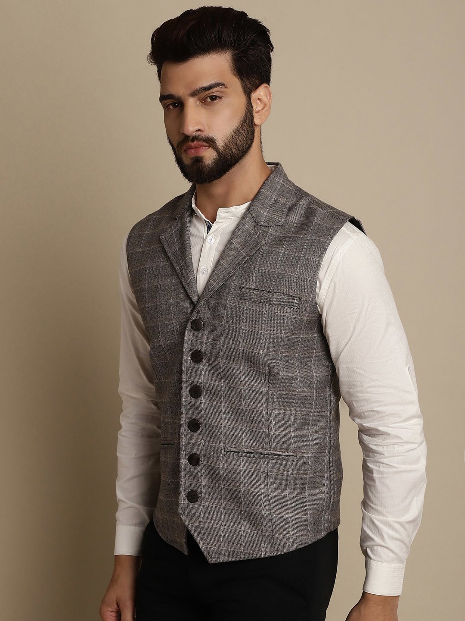Even Brown Regular Fit Notch Lapel Check Waistcoat