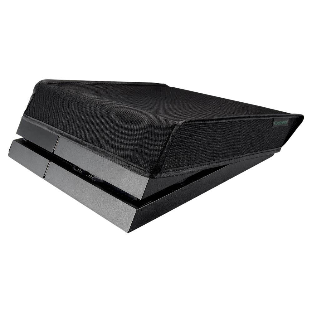 eXtremeRate Black Horizontal Dust Cover for Playstation 4 PS4 Console Custom Designed Double Layer Soft Neat Lining Waterproof Dustproof Precision Cut Easy Access Cable Port