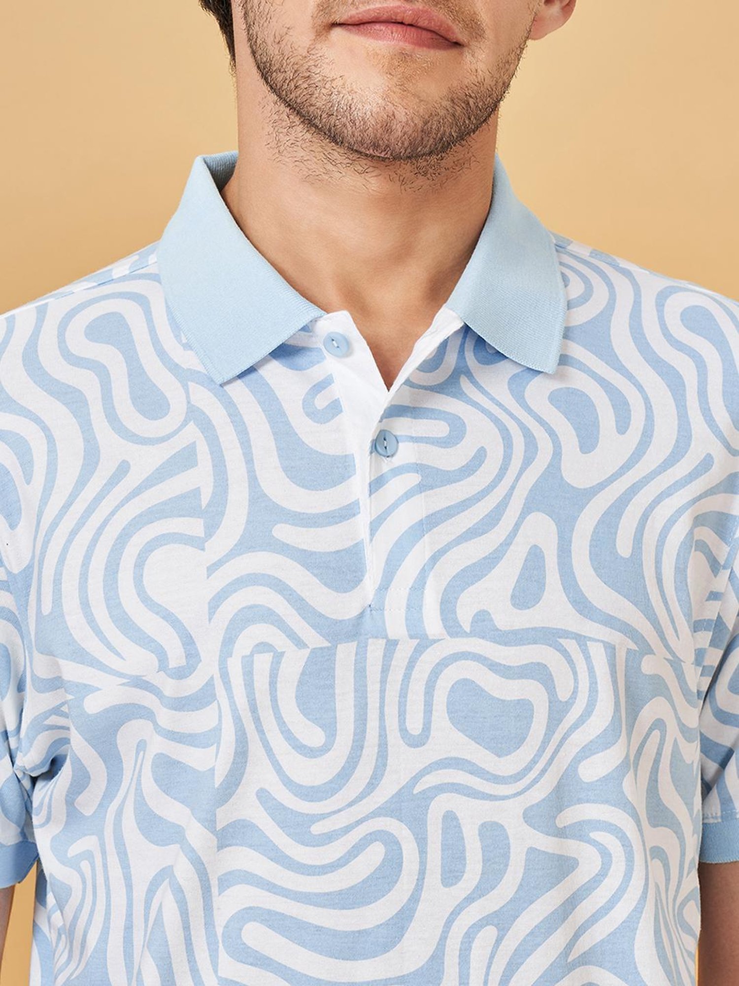 Byford By Pantaloons Blue Slim Fit Printed Polo T-Shirt