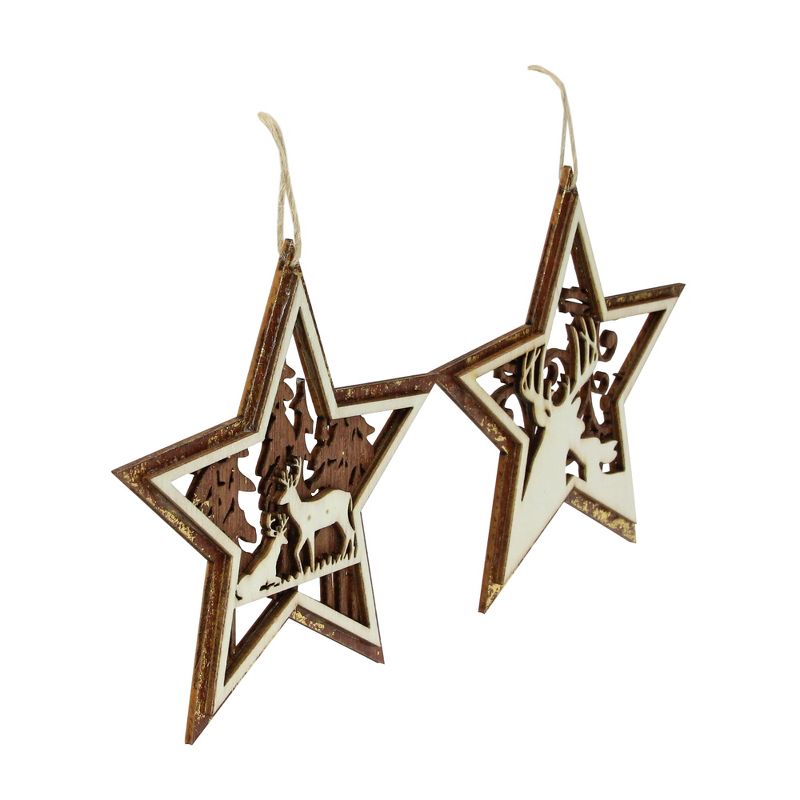 Roman 2ct Rustic Woodland Deer Star Christmas Ornament Set 5.25&rdquo; - Brown