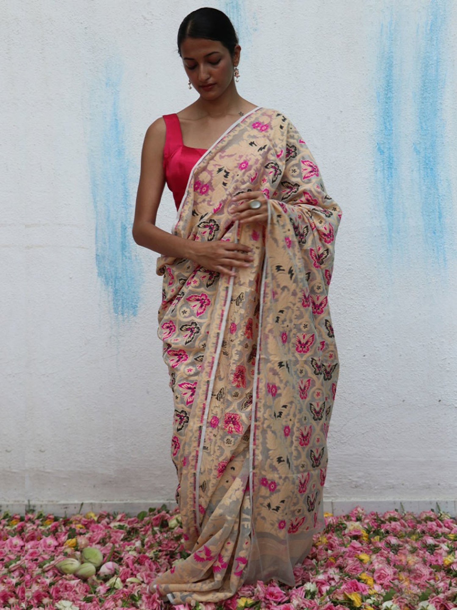 Chidiyaa Gul-Khwaab Handwoven Jamdani Pure Linen Saree