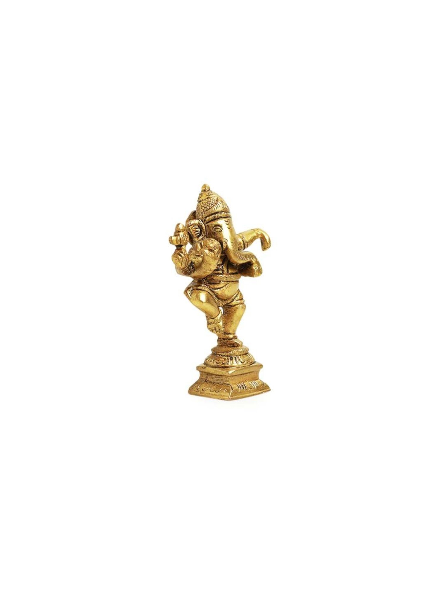 ExclusiveLane Beams Golden Brass Dancing Ganesha Idol Showpiece