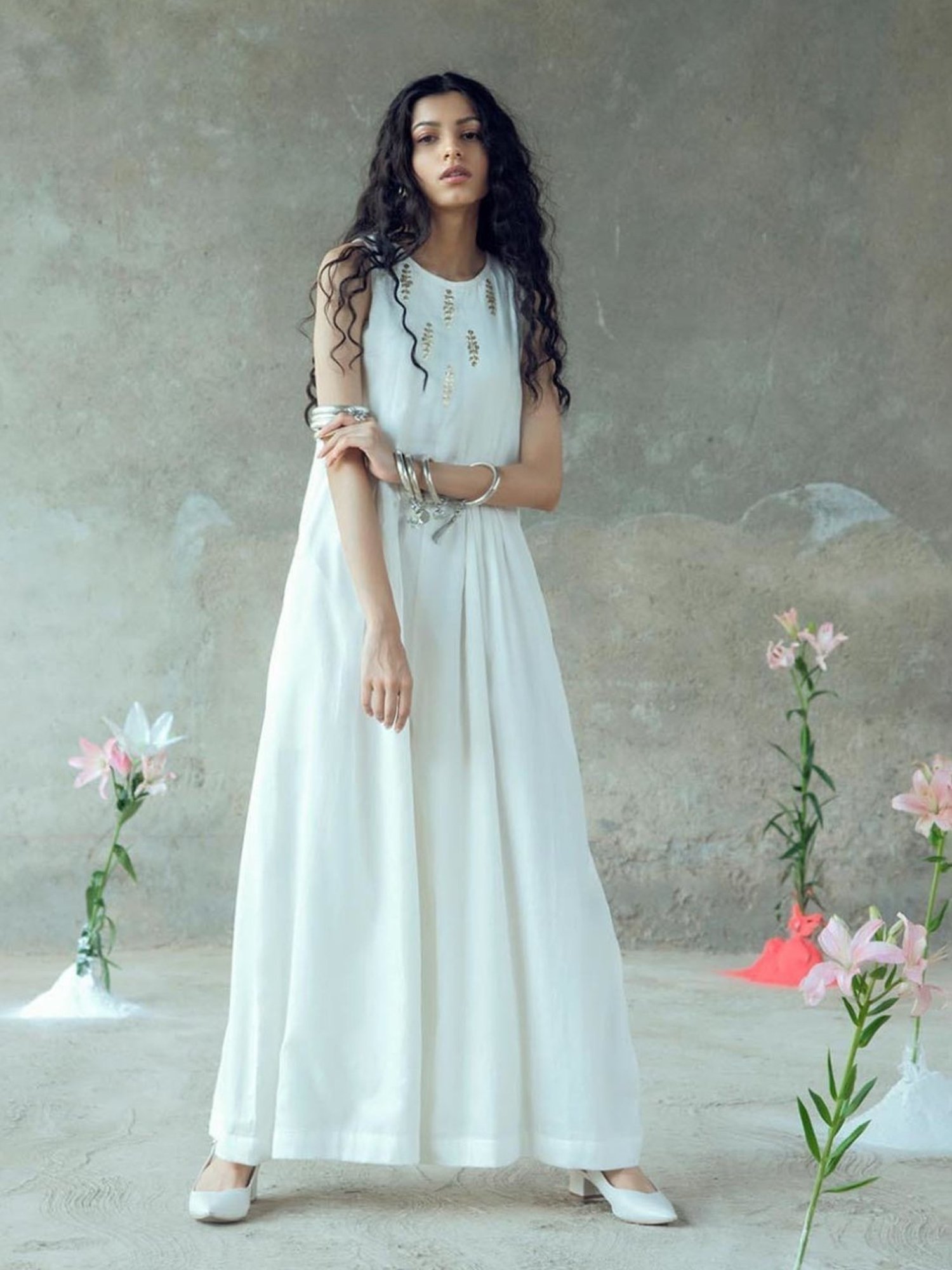 Gulaal White Urvashi Vividha Pitthan Work Sleeveless Jumpsuit