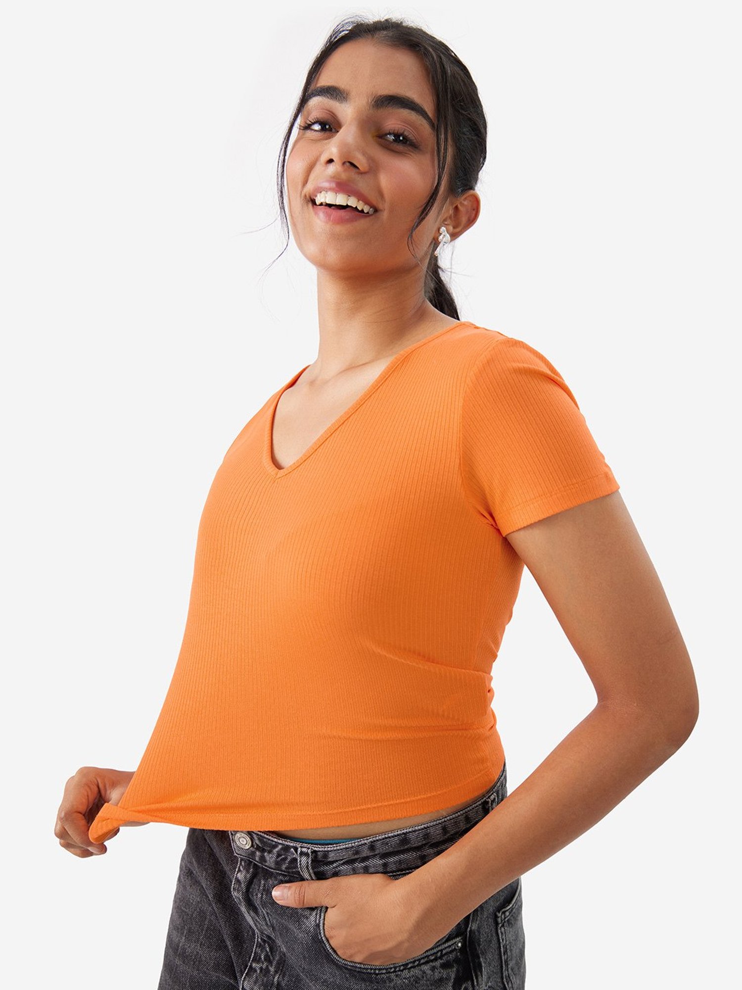 The Souled Store Orange Regular Fit Crop Top