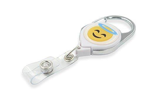 Key-Bak Retract-A-Badge ID Carabiner Retractable Reel with 36-Inch Cord and Twist-Free Vinyl ID Strap (Emoji - Face with Halo, White)