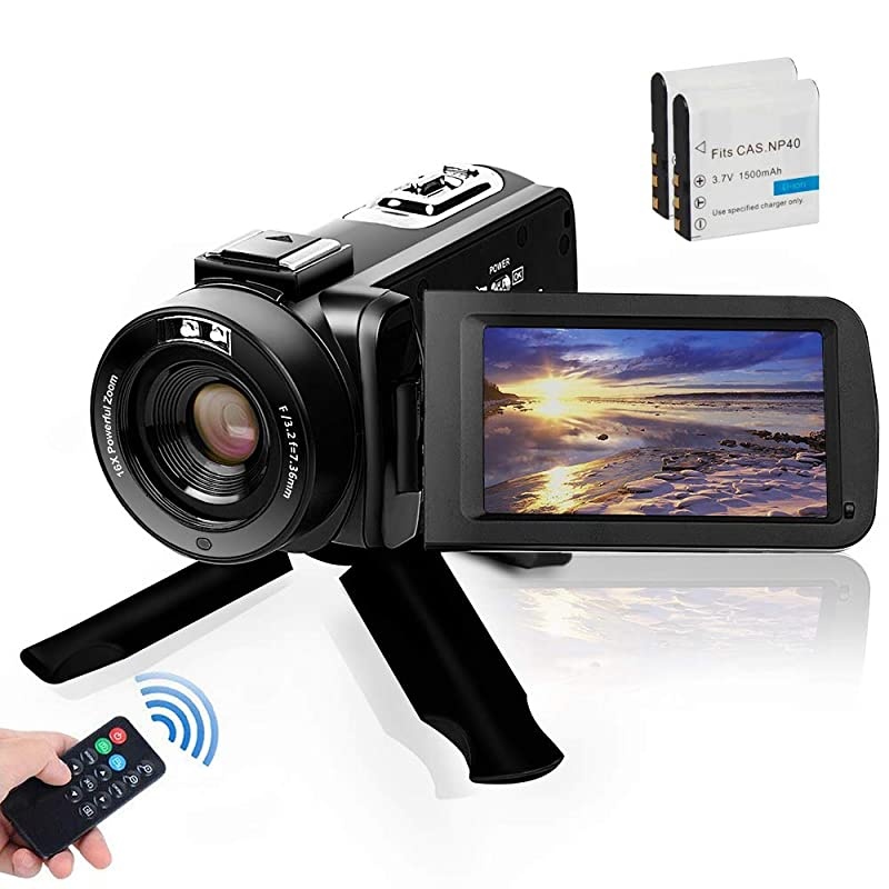 Camera Camcorder Digital YouTube Vlogging Camera FHD 1080P 30FPS 24MP 16X Digital Zoom 3 Inch Touch Screen Recorder with Remote Control and Tripod 2 Batteries