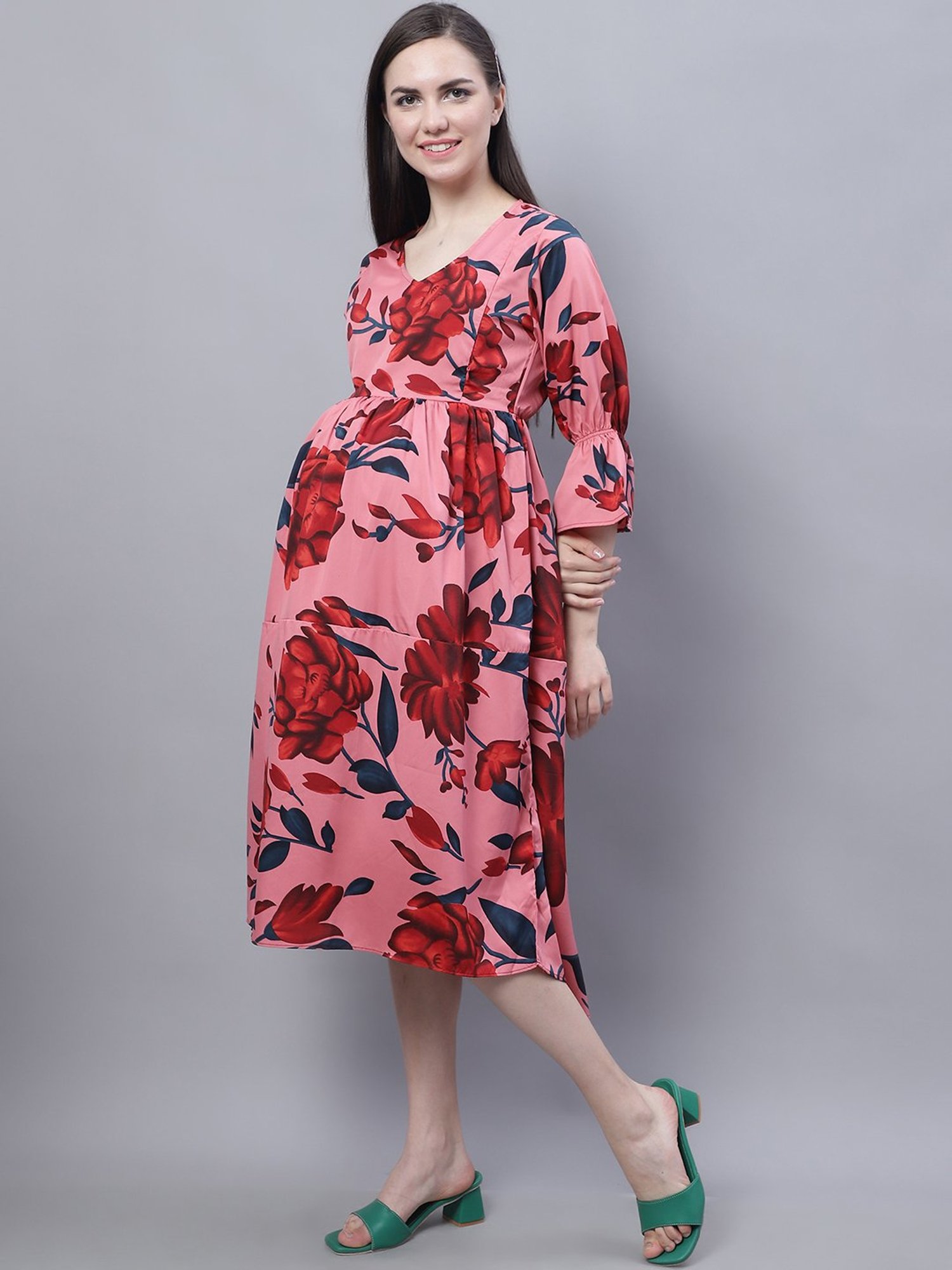 Moms Maternity Pink Printed Dress