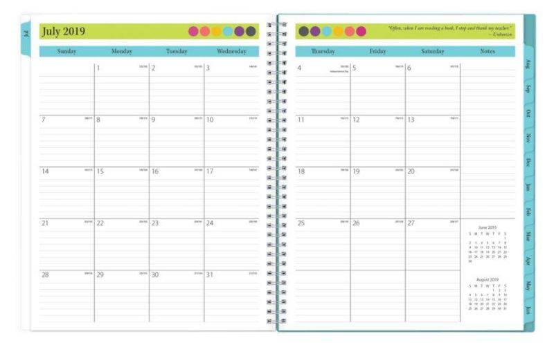 Blue Sky&trade; Teacher Weekly/Monthly Academic Planner, 8 1/2" x 11", Dots, July 2019 to June 2020