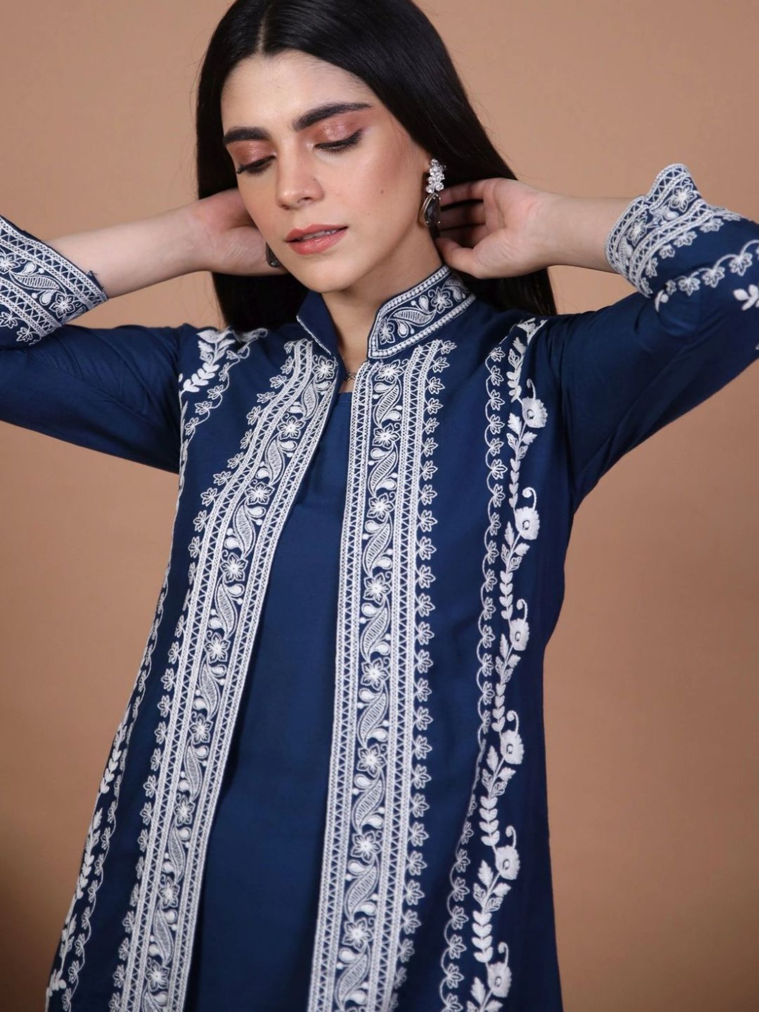 Autumnlane Teal Iris Tiffany Embroidered Tunic with Pant Co-ord Set