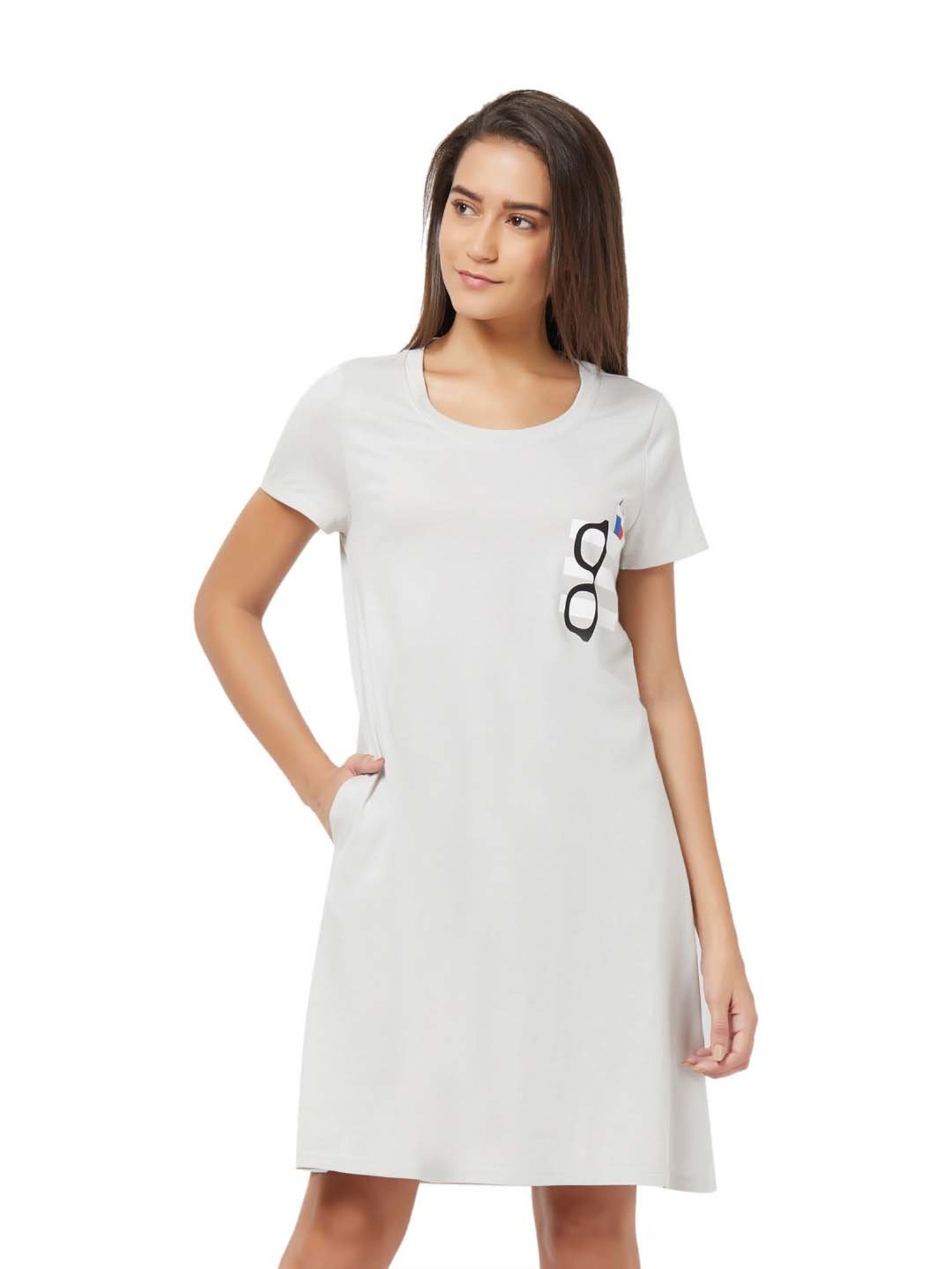 Soie Grey Cotton Printed Sleep T-Shirt