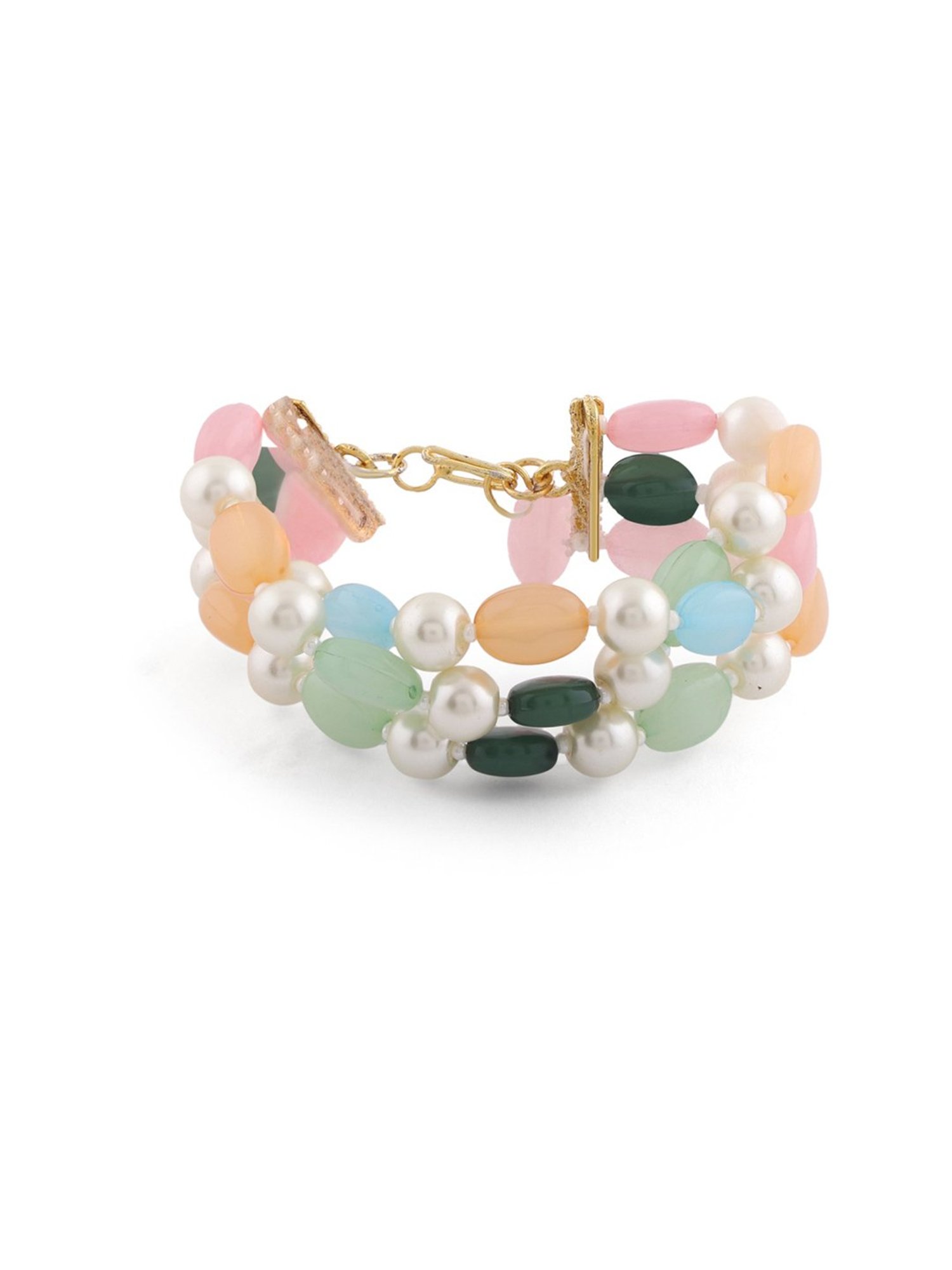 Zaveri Pearls Multicolor Multi Strands Beaded Choker Necklace Earring & Bracelet Set-ZPFK13761