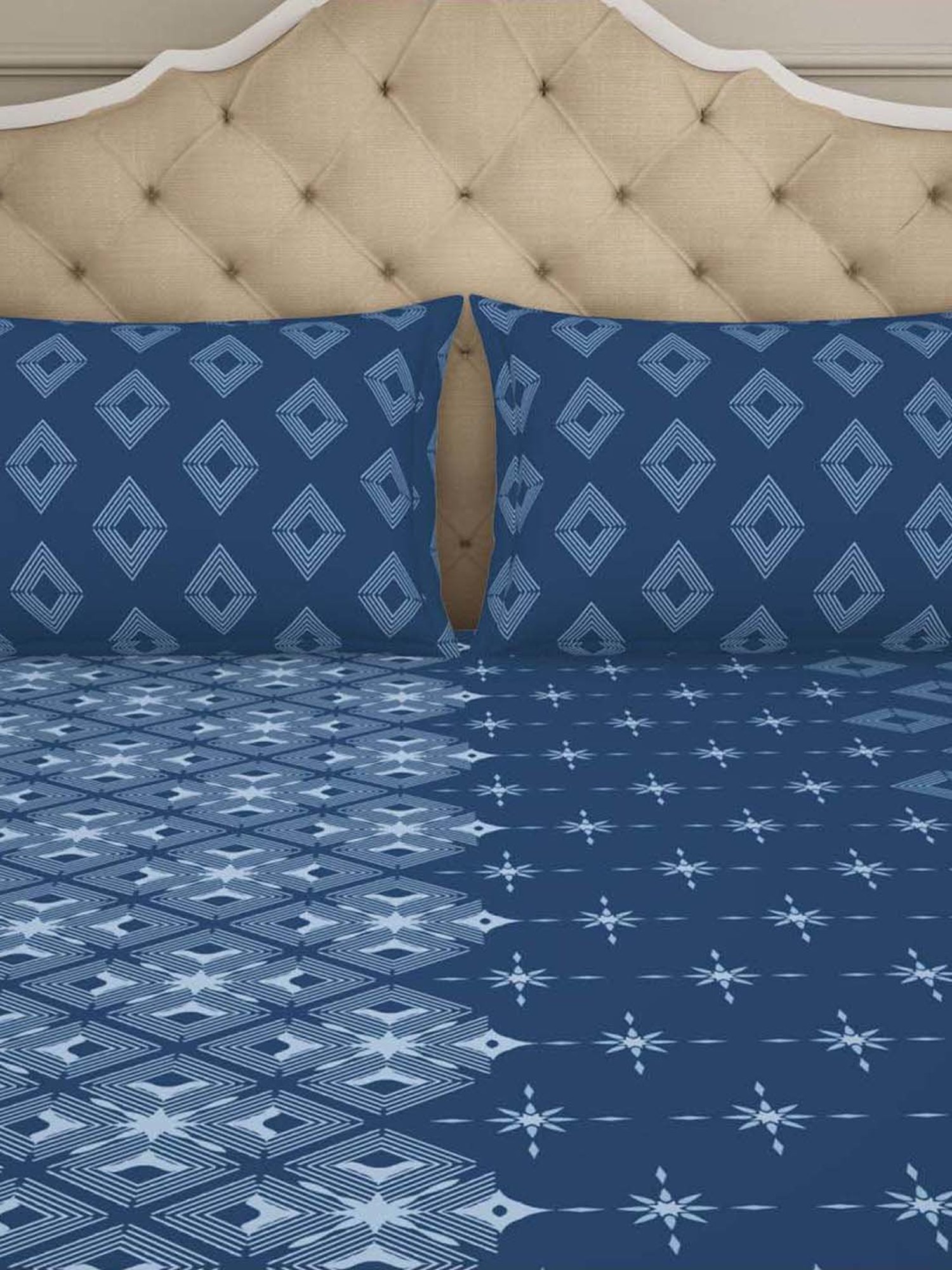 Welspun Lichen Blue Cotton  Double Size Bedsheet With Pillow Covers