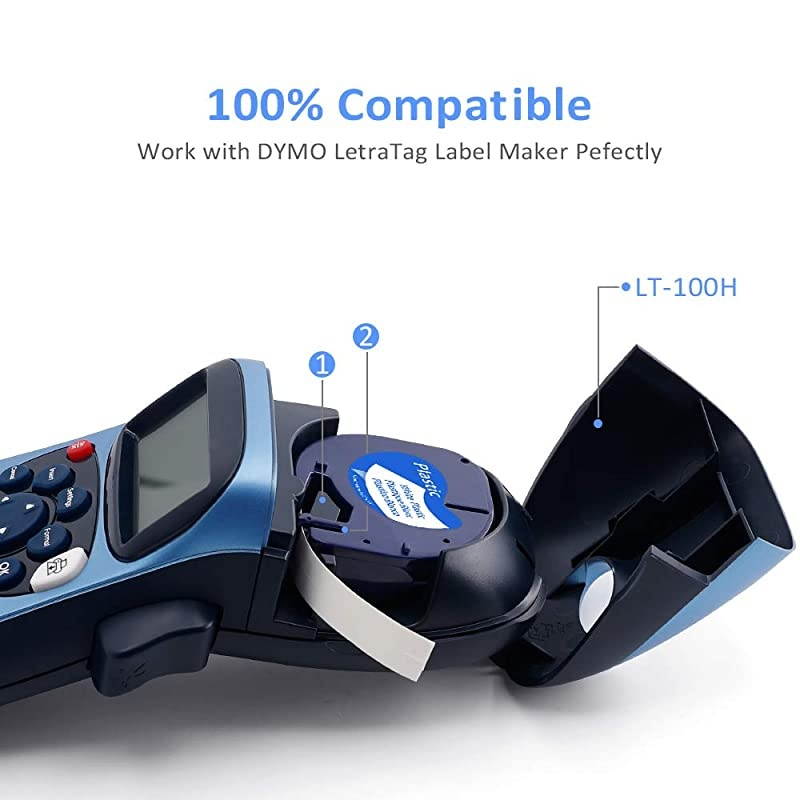 Replacement for DYMO LetraTag Refills 91330 91331 16952 91338B 91339 Black on White Clear Metallic Blue Green Tape for Letra Tag Label Maker LT-100H LT-100T QX50, 12mm x 4m 1/2'' x 13', 5-Pack